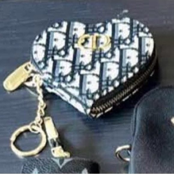 Dior Heart-Shaped Keychain Wallet - Navy Blue & White - Picture 1 of 1